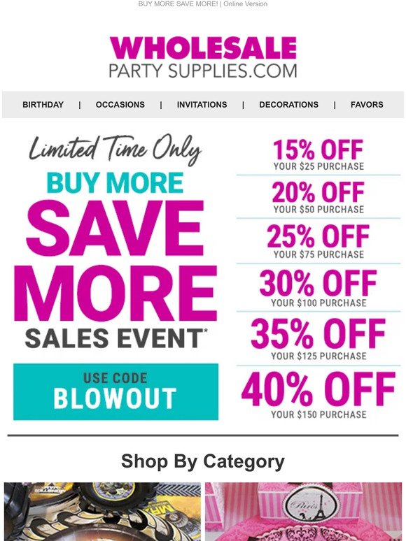 Discounted event supplies