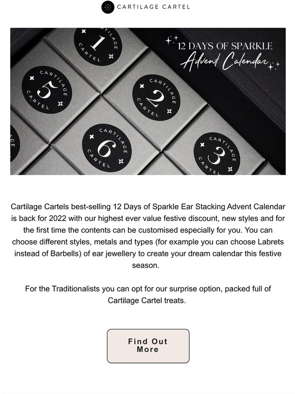 Cartilage Cartel Ear Stacking Advent Calendar from Cartilage Cartel 🖤
