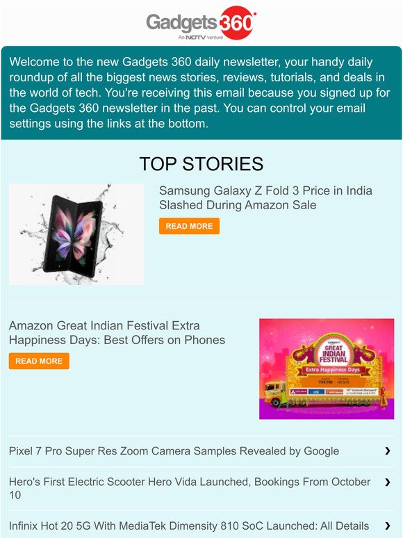 Gadgets 360 Newsletter: Samsung Galaxy Z Fold 3 Price in India Slashed During Amazon Sale & more