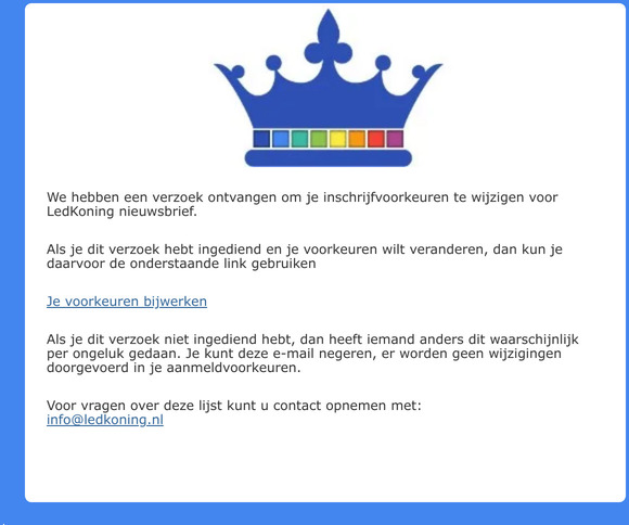 LedKoning nieuwsbrief: Profiel bijwerken