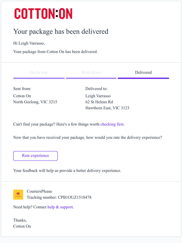 Cotton On Kids Your package has been delivered from Cotton On Milled