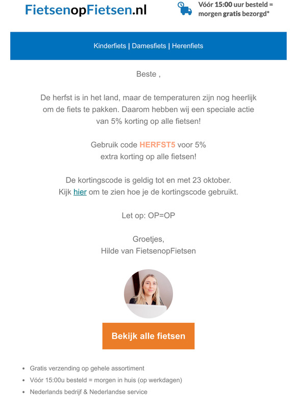 HERFSTACTIE: 5% korting op ALLE fietsen