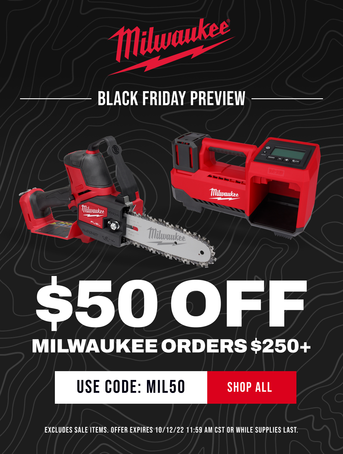 Milwaukee chainsaw black online friday