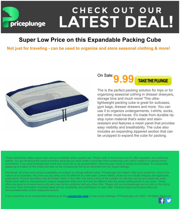 Super Price on expandable Packing Cube for traveling or storing seasonal clothing