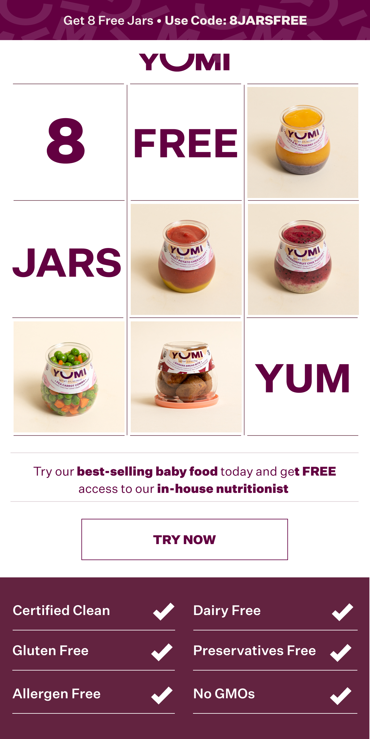 Yumi Get 8 free jars of our bestselling baby food! Milled