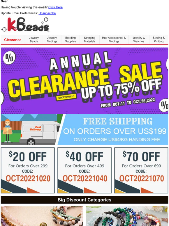 Free Shipping! Up to 75% OFF Clearance Sale on Beads Supplies + Free Coupons
