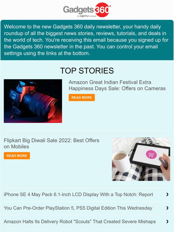 Gadgets 360 Newsletter: Flipkart Big Diwali Sale 2022: Best Offers on Mobiles & more