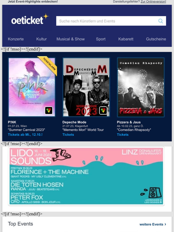 P!NK | Depeche Mode | Pizzera & Jaus | uvm.