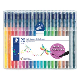 Staedtler Triplus Broadliner Pens - 1.0mm Tip - Assorted Colours - 20 Pack