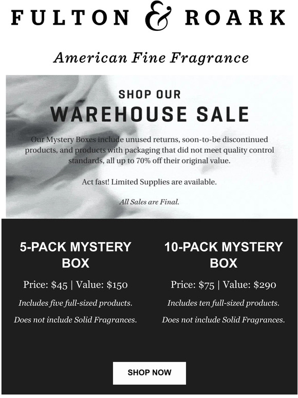 Our first ever WAREHOUSE SALE: Save 70% with our Mystery Boxes!