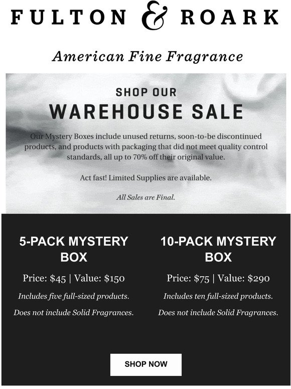 Our first ever WAREHOUSE SALE: Save 70% with our Mystery Boxes!