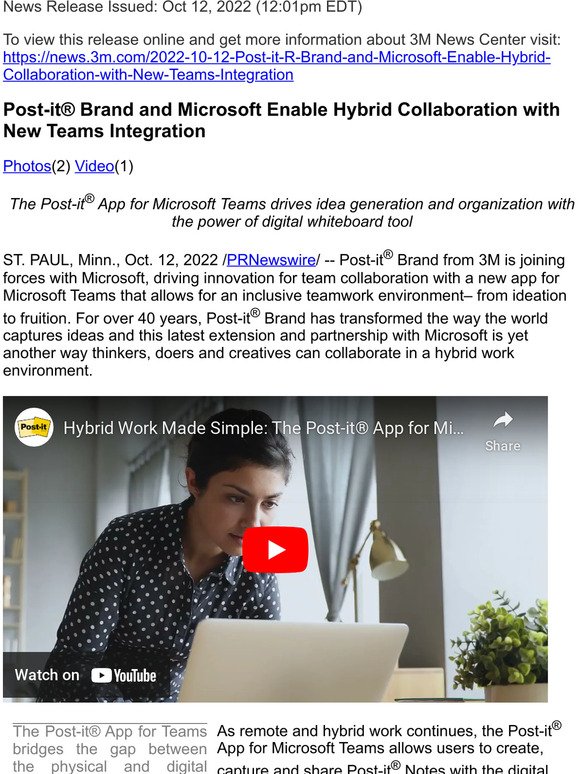 Post-it® Brand and Microsoft Enable Hybrid Collaboration with New Teams Integration