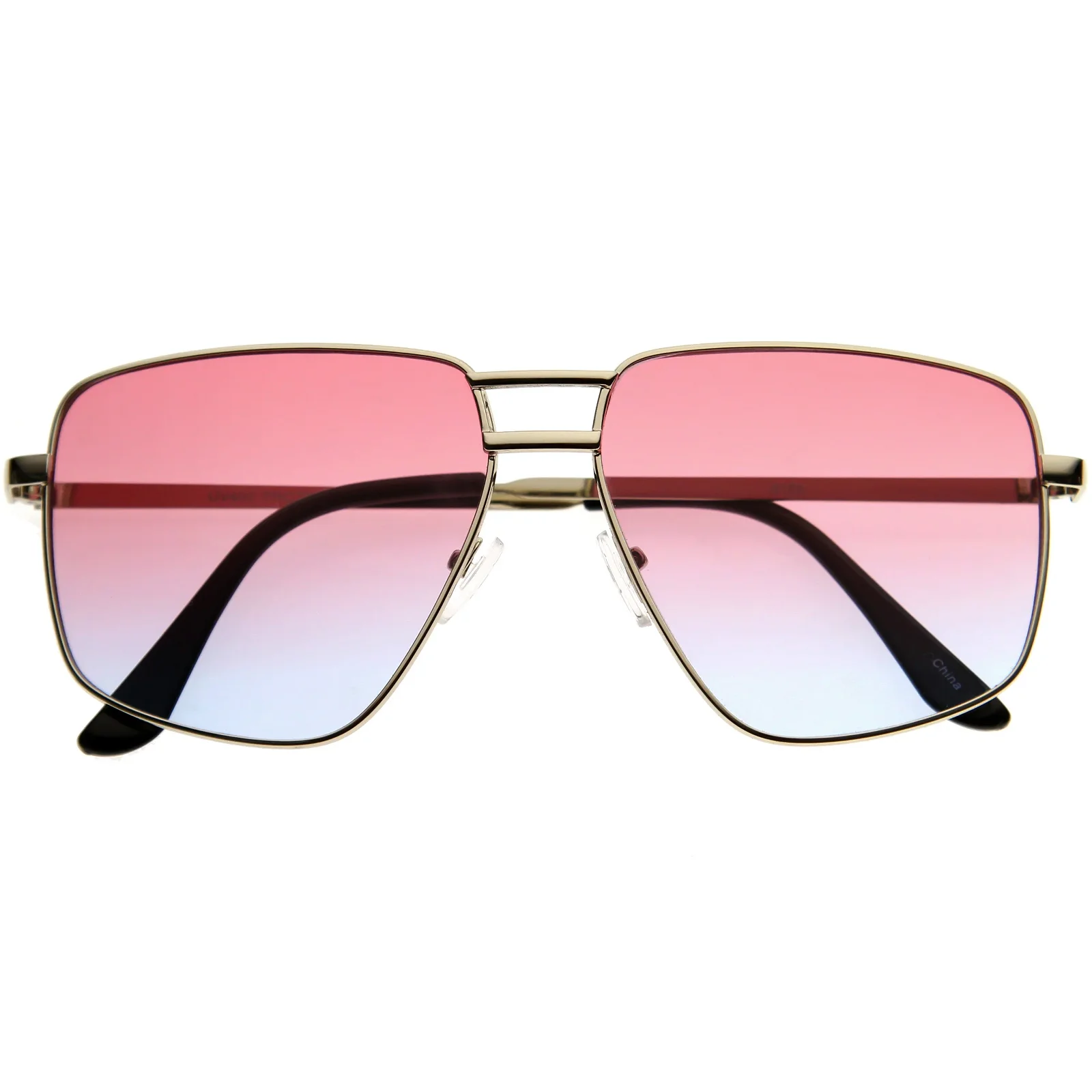 Image of Sleek Retro-Inspired Gradient Lens Square Aviator Sunglasses D316