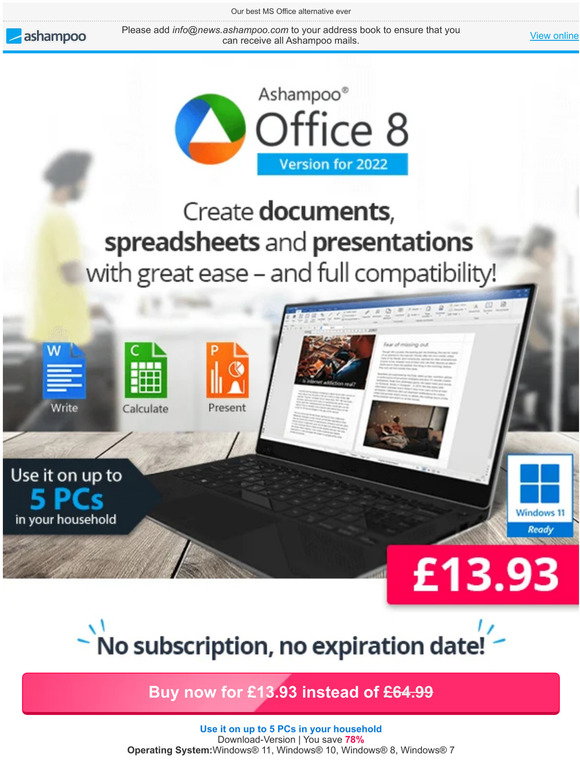 Ashampoo: 78% discount - The real MS Office alternative without compromise  | Milled