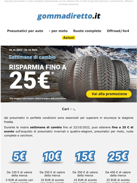 Fino a 25 € di sconto sul cambio gomme