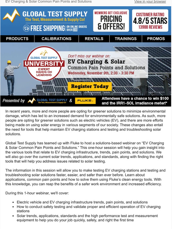 Free Webinar: EV Charging & Solar Common Pain Points with Fluke 