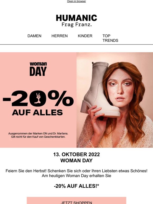 🎉 WOMAN DAY: -20% auf ALLES ✌️ 💙❤️💛