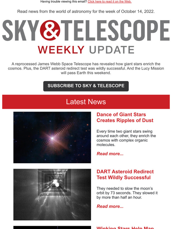 Sky & Telescope DART Test Successful, Dance of Giant Stars, and Lucy