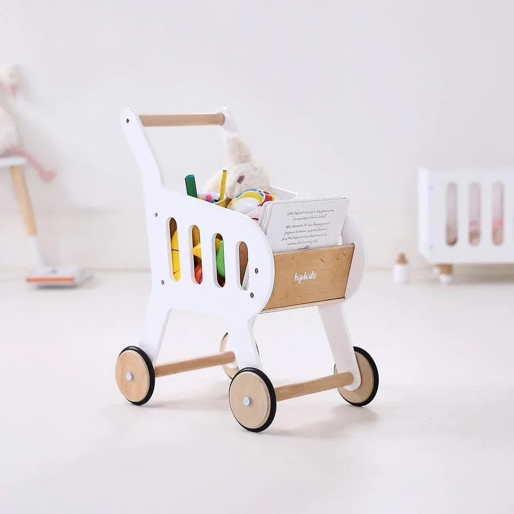 Image of HipKids Wooden Shopping Trolley White