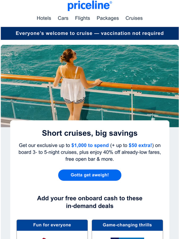 Priceline: Big savings on short cruises from $26/night  Milled