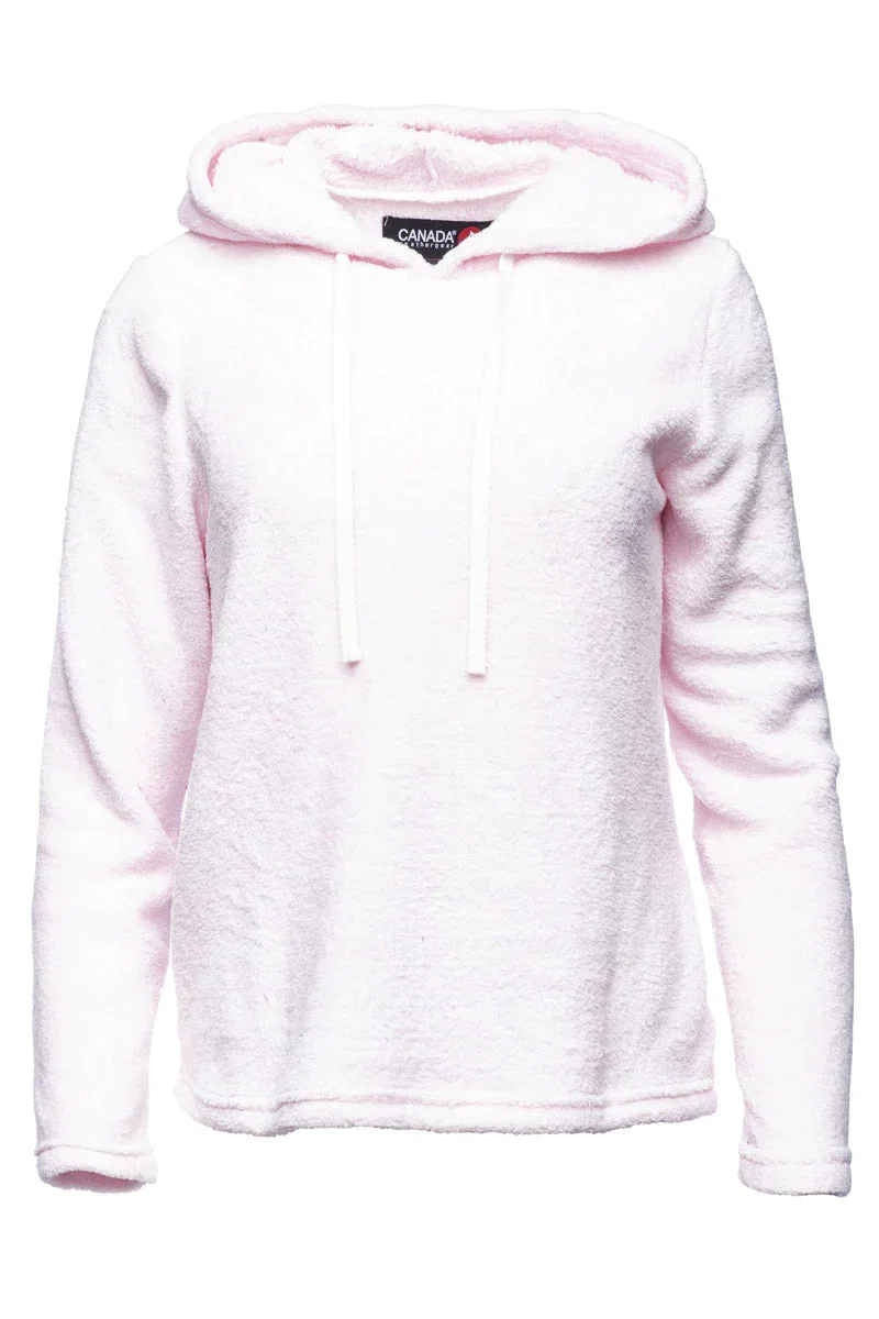 Image of Canada Weather Gear Solid Plush Fleece Hooded Pajama Top - Pink