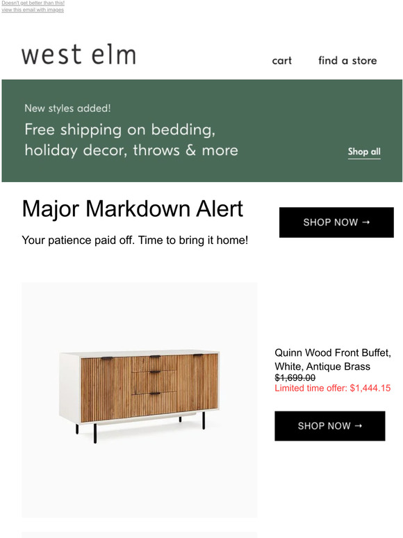 Pottery Barn Quinn Wood Buffet (58") is on *sale* but going fast *Plus