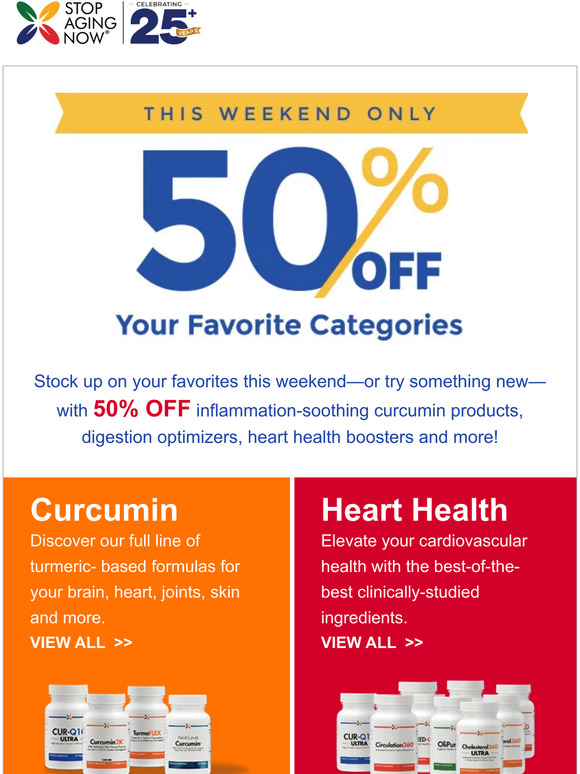 Stop Aging Now 50 Off Curcumin, Probiotics, CoQ10 and More Milled