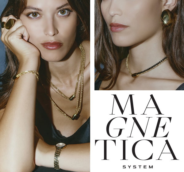 Breil Collana Donna Magnetica System – Girocollo Con Catena A Margherita In Acciaio IP Lucido E Agata Blu/verde, Chiusura Magnetica