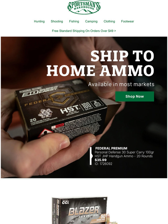 Sportsman's Warehouse Ship Ammo Directly to Your Home Milled