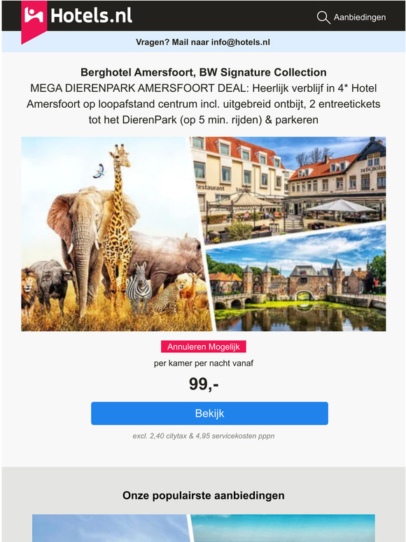 Vanaf 99,- DierenPark Amersfoort Entree + Hotel + Ontbijt