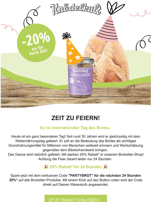 Jetzt -20% Rabatt! 🎉 Wir feiern das Brot
