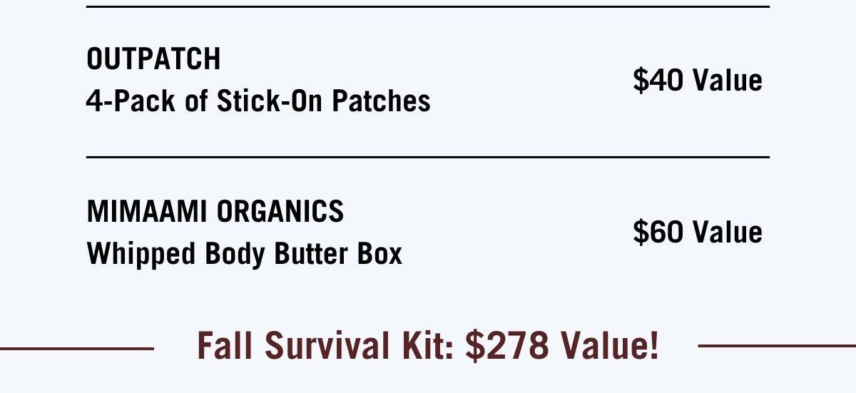 Outpatch 4-pack. Mimaami Organics body butter. $278 Value!
