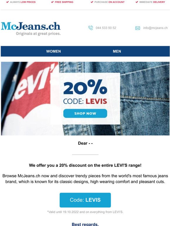 McJeans: Don't forget: 20% on LEVI'S  - free shipping | Milled