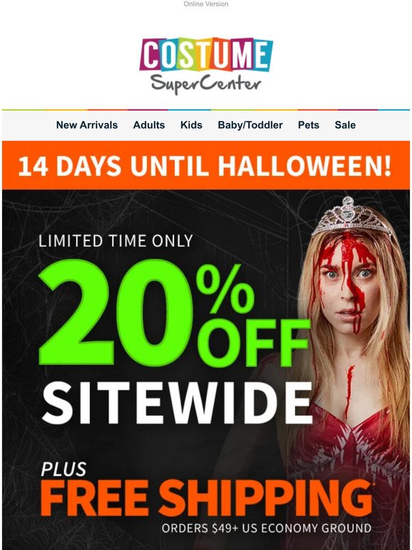 Costume Supercenter Sitewide Sale 🎃 14 Days Left Until Halloween