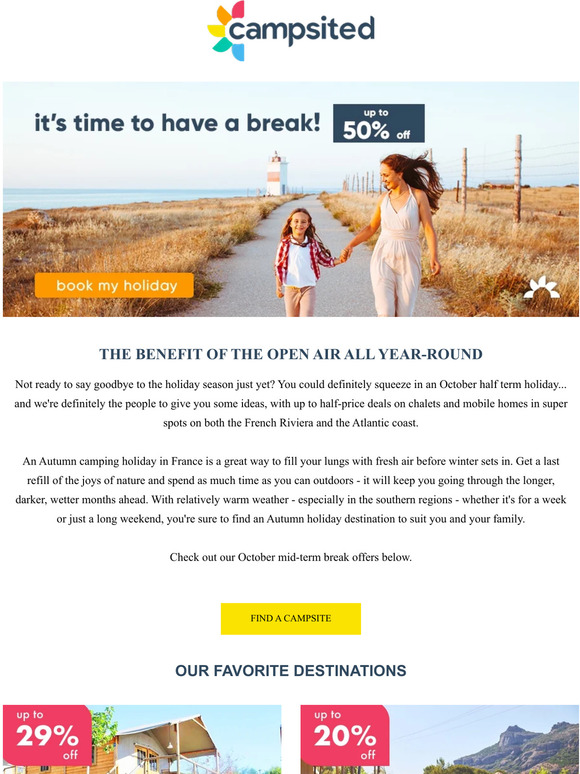 Up to 50% off. Another good reason to go on holiday in October!