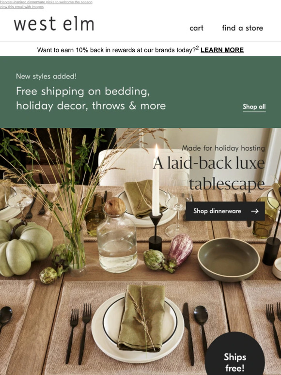 west elm Free shipping Tabletop styles for the host with the most