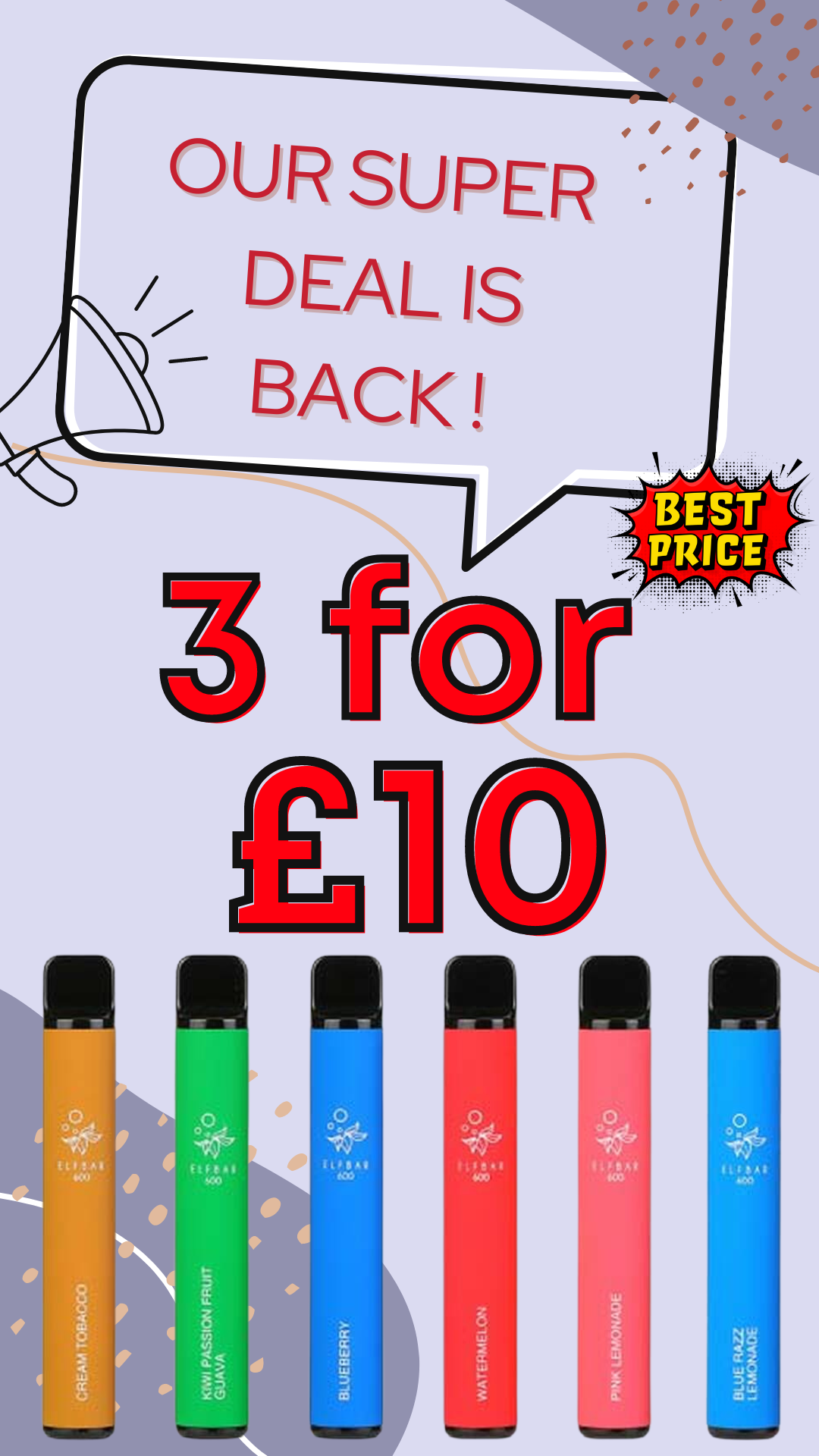 DIY E Liquids Elfbar Disposable 3 for £10 Milled