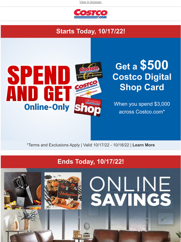 Costco 2 DAYS ONLY! Spend and Get a 500 Costco Digital Shop Card