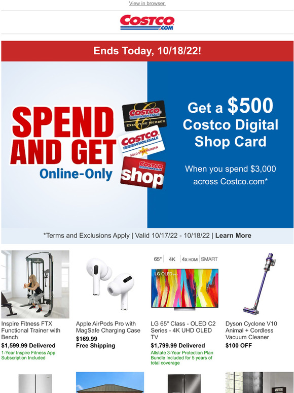 Costco ENDS TODAY! Don't Miss a 500 Costco Shop Card with Our Online