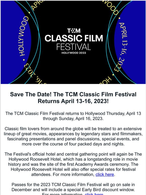 Festival News Save The Date for the 2023 TCM Classic