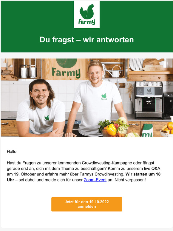 Nimm an unserem Q&A über das Farmy Crowdinvesting teil
