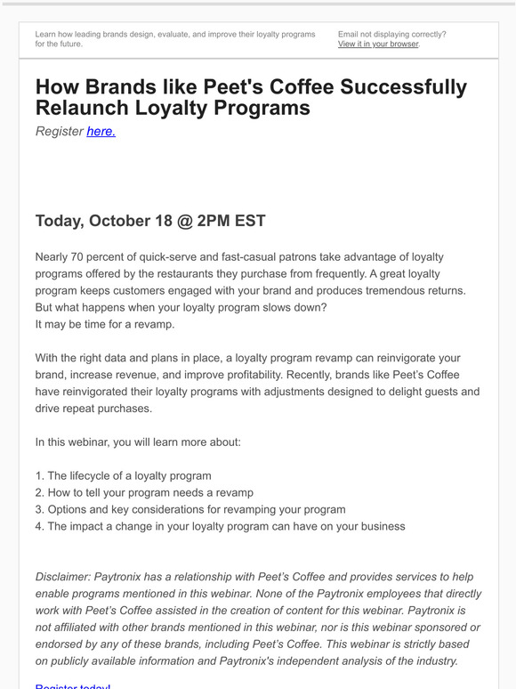 Today's webinar: How Peet's Coffee Revamped its Loyalty Program
