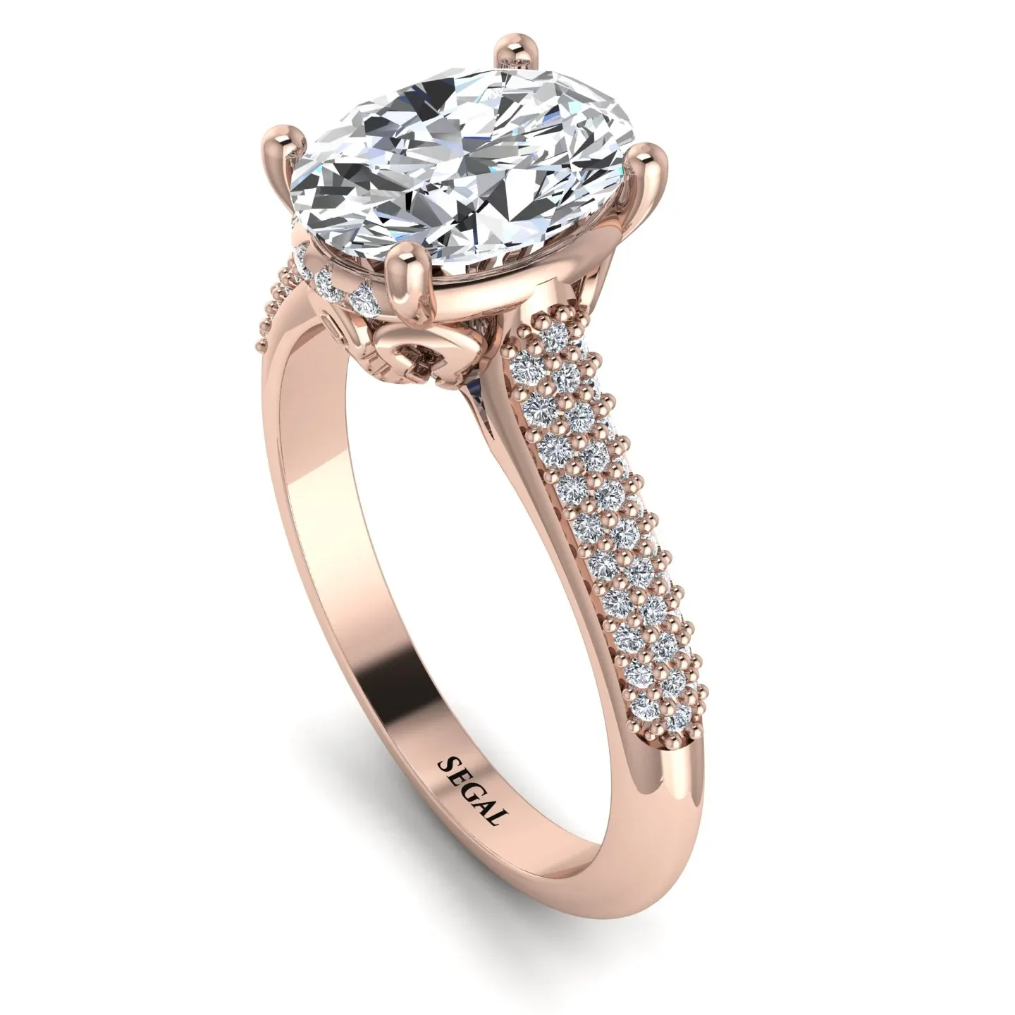 Image of Luxury Pave Oval Cut Diamond Engagement Ring With Hidden Stone - Ophelia No. 2