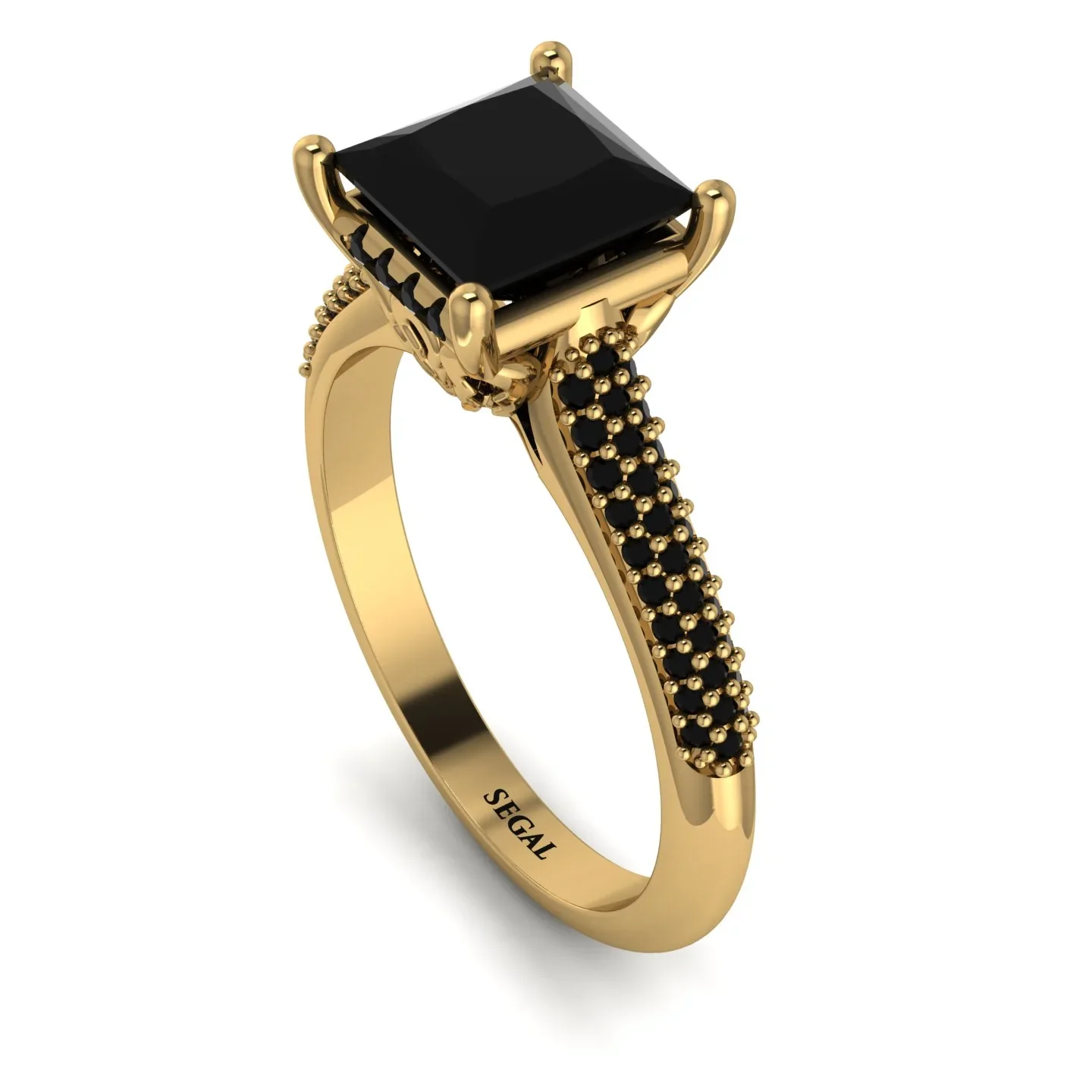 Image of Luxury Pave Princess Cut Black Diamond Engagement Ring With Hidden Stone - Sabrina No. 37