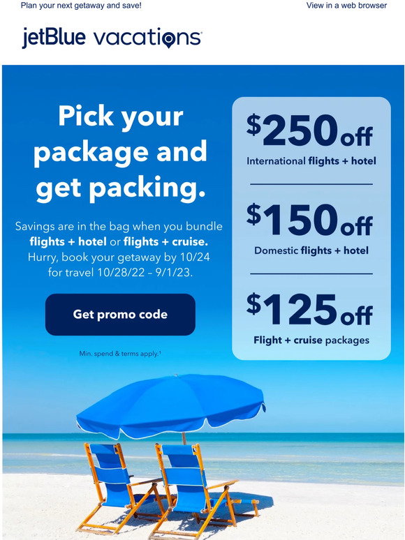 JetBlue: Up to $250 off packages? Let’s get packing. | Milled