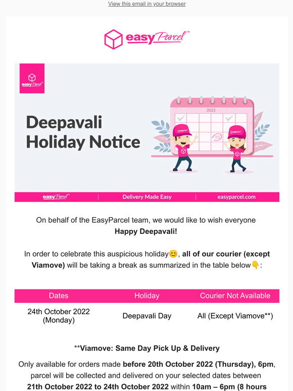 EasyParcel: [Holiday Notice] Happy Deepavali 2022 | Milled