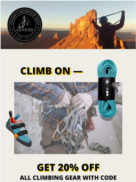 Last chance: 20% off climbing gear 🤘