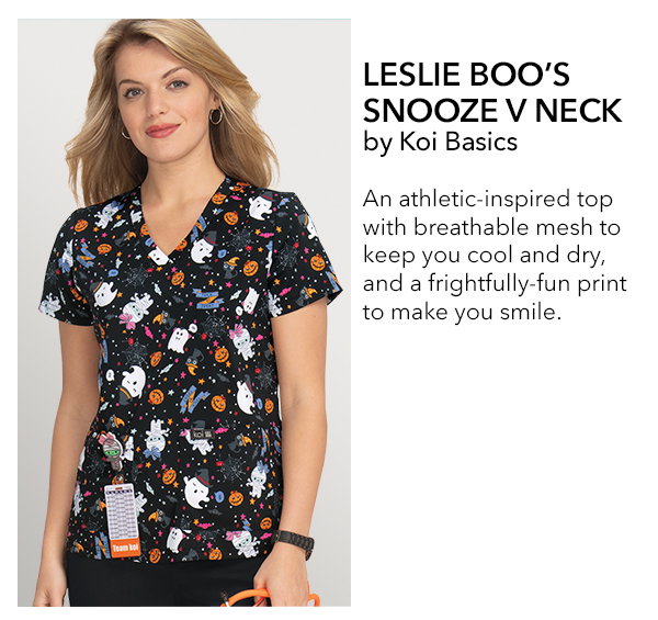 Womens Koi Basics Leslie Boo's Snooze V Neck Black/Multi