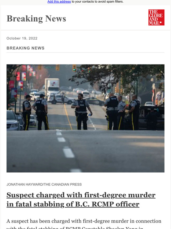 The Globe And Mail: Breaking News: Suspect Charged With First-degree ...