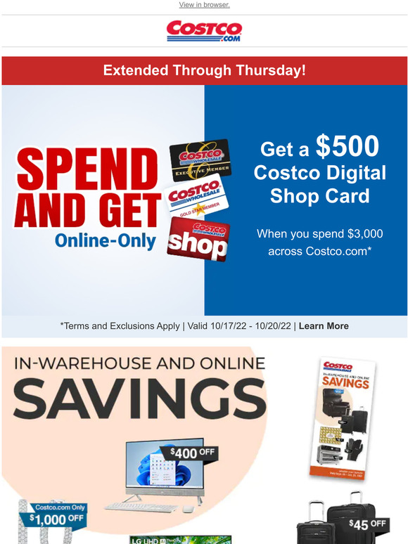 Costco MORE SAVINGS! 500 Costco Shop Card Offer EXTENDED through